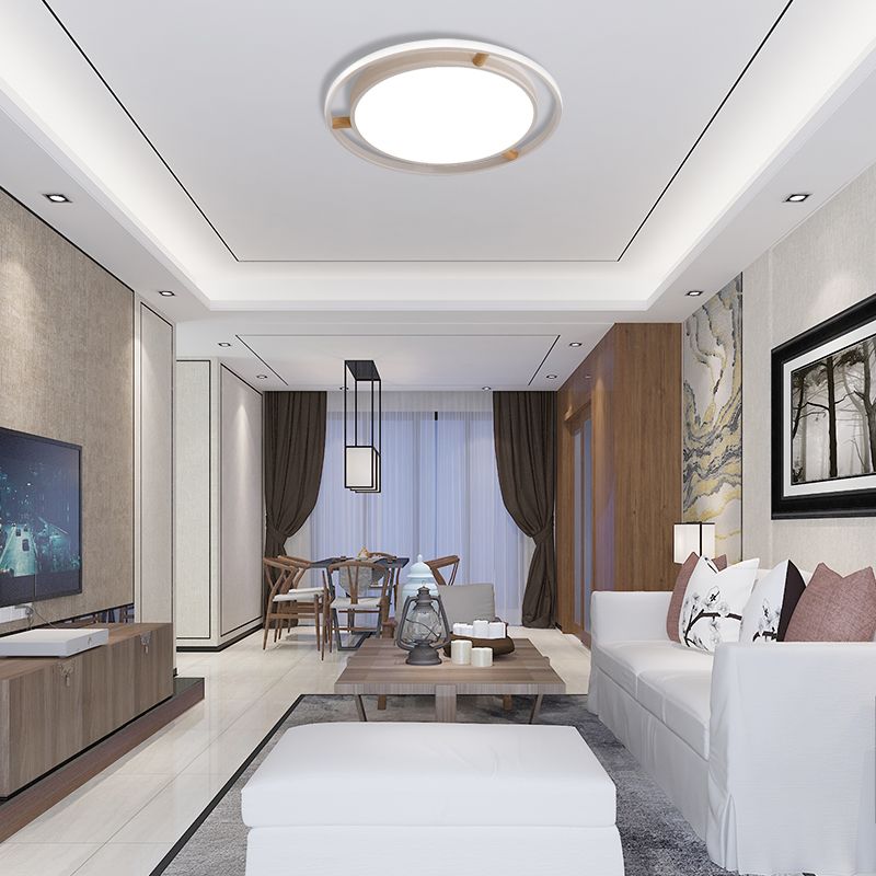 Nordische LED Deckenbündelleuchte Weiß/Grün/Grau Zweikreis dünne Flushmount Beleuchtung mit Holz Arm, 16 "/19.5" /23.5 " W