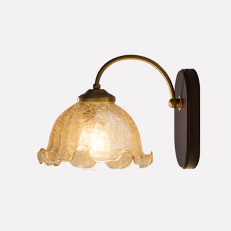 Flower Sconce Light Fixtures Modern 1-Light Brass Wall Mounted Lamp with Grass Shade