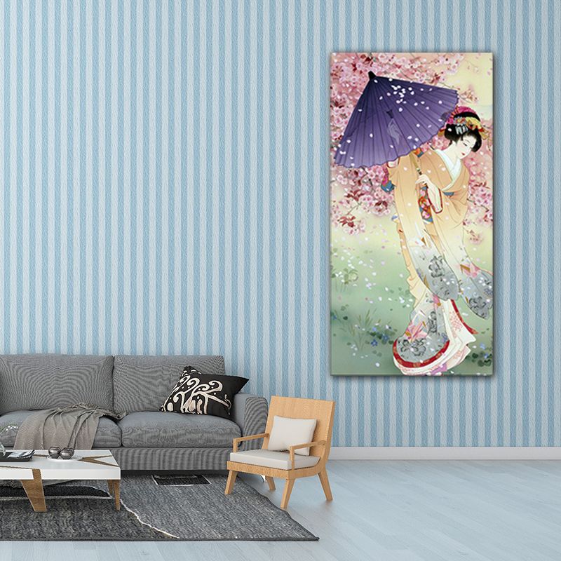 Kimono-Mädchen-Gemälde-Kunstdruck, mehrfarbiger japanischer Stil, Wanddekoration für Wohnzimmer