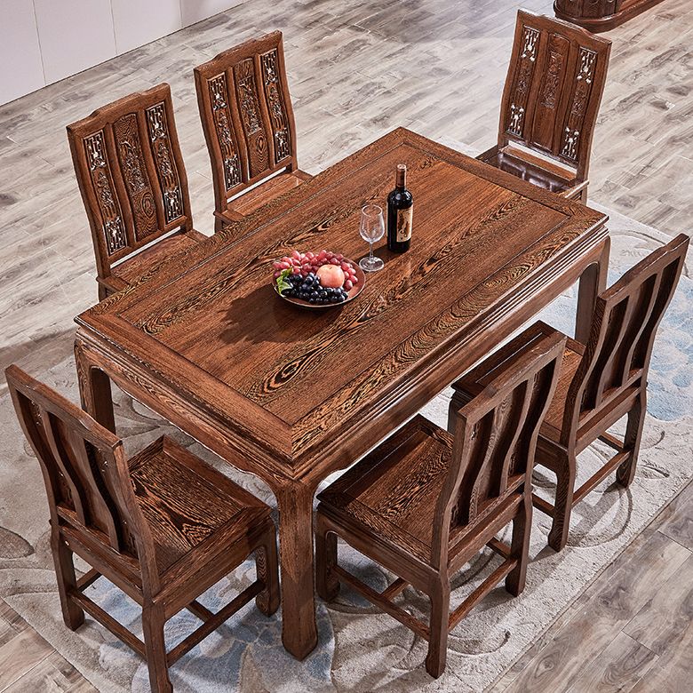 Traditional Style Solid Wood Dining Set with Fixed Rectangle Shape Table and 4 Legs Base