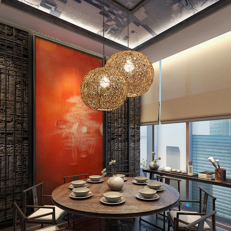 Rattan gewebter Globe Anhänger Einfachheit 1-Licht-Suspension Licht für den Untersuchungsraum