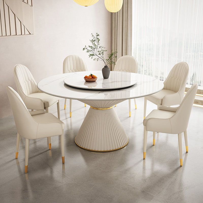 Glam Pedestal Dining Table White Dining Table with Turntable for Kitchen