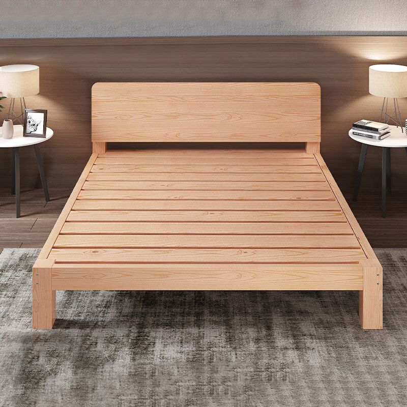 Scandinavian Solid Wood Panel Bed with Rectangular Headboard