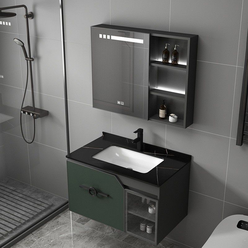 Metal Frame Bath Vanity Mirror Rectangle Wall Mount Single Sink Bathroom Vanity Set