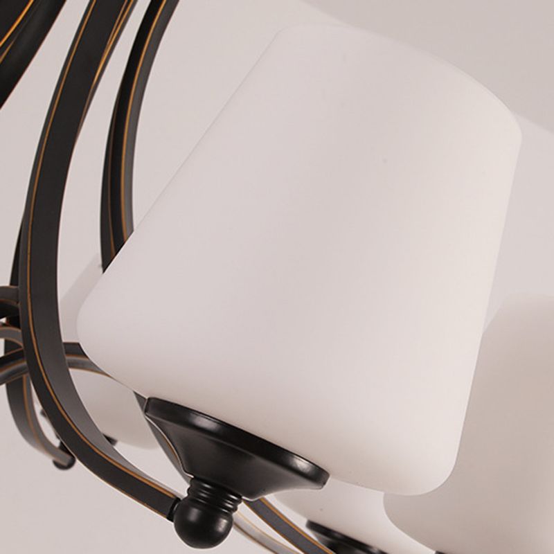 Industrial Chandelier Hanging Light Fixture with Glass Shade for Living Room