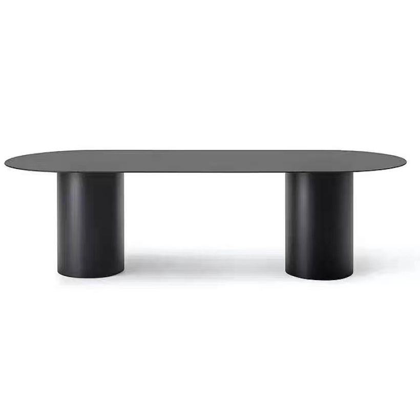 Contemporary Wood Top Oval Dinette Table Metal Base Dining Table for Living Room