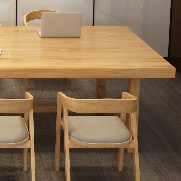 Mesa de comedor informal rectangular, mesa con base de caballete de Color madera, madera maciza de pino