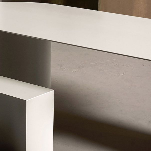 Mesa de comedor de madera maciza ovalada Mesa de comedor moderna con base de pedestal doble