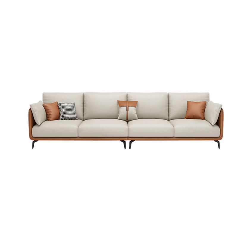 Square Arm Sectional Stain Resistant Sofa Chaise Beige Faux Leather