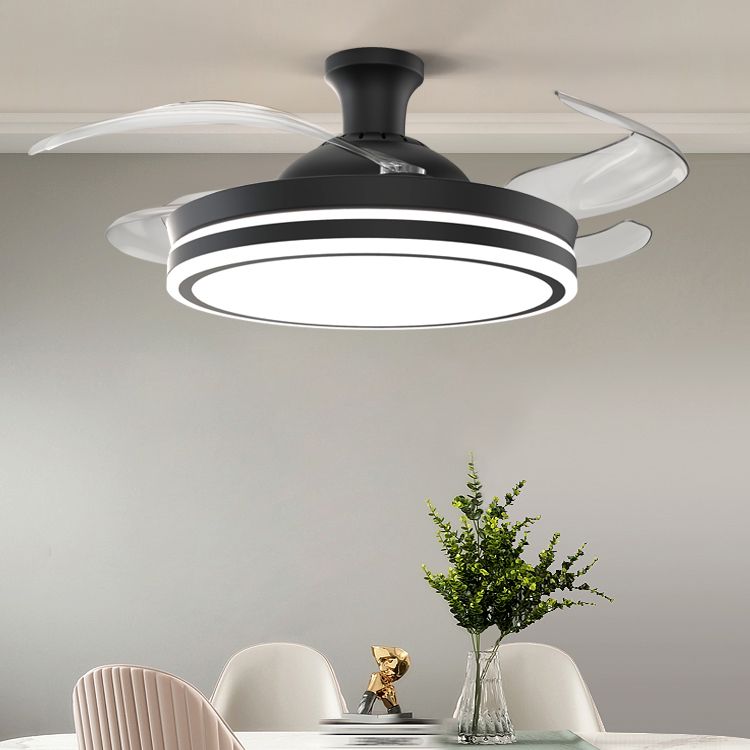 Dining Room Ceiling Fan Light with 4 Invisible Blades Modern Style LED Semi Flush Mount