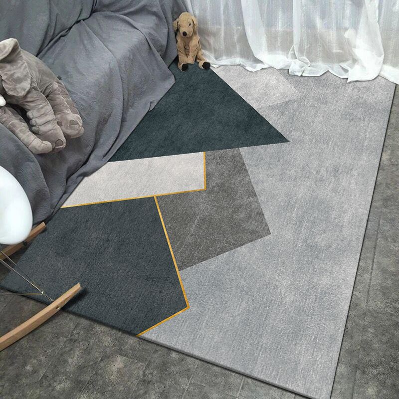 Modern Geometric Print Area Carpet Grey Polyester Area Rug Non-Slip Backing Rug for Bedroom