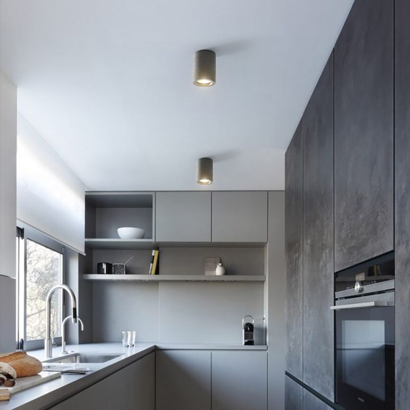 Modern LED Ceiling Flush Cylinder Black / White Cement Flush Mount
