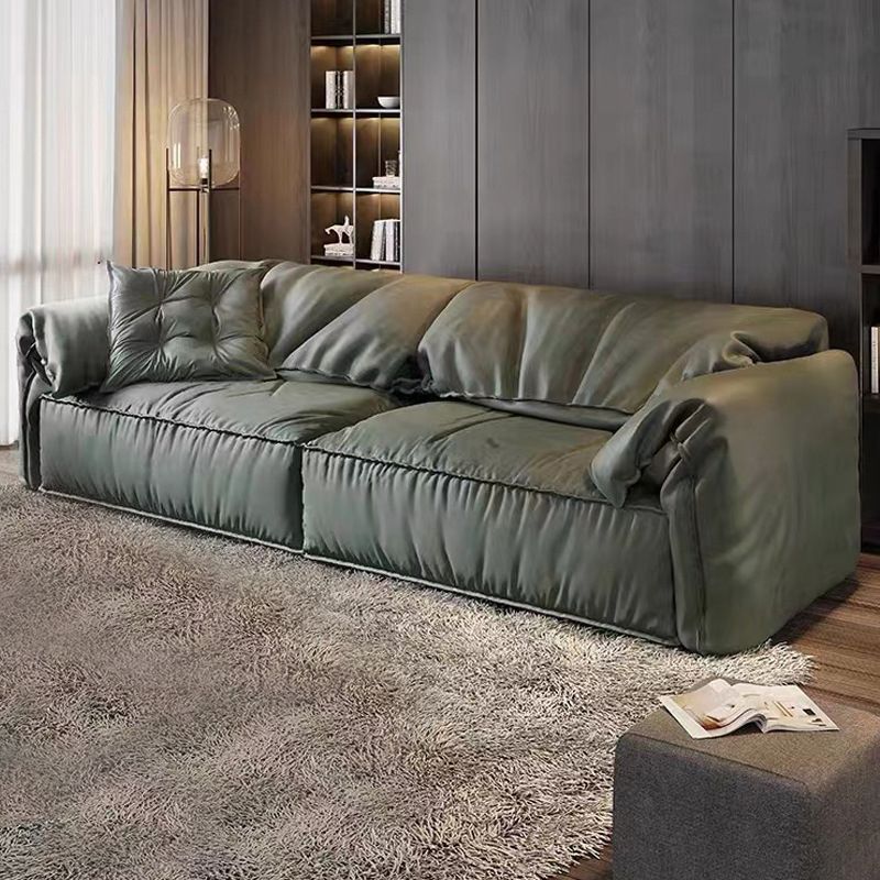 Modern Faux Leather Living Room Pillow Top Arm Sewn Pillow Back Seating