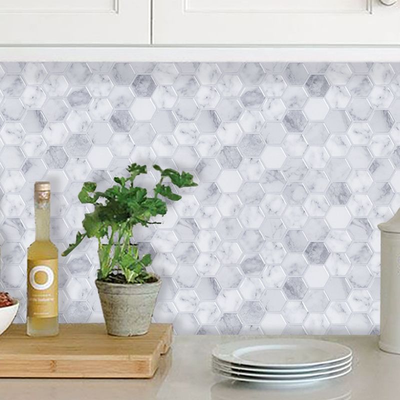 Modern Marble Wallpaper Panels Grey and White Honeycomb Pattern Wall Art, Stick On