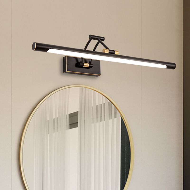 Metallic Tubular Vanity Lighting Fixture Modern LED Wall Sconce Light in Black/Gold with Foldable Arm