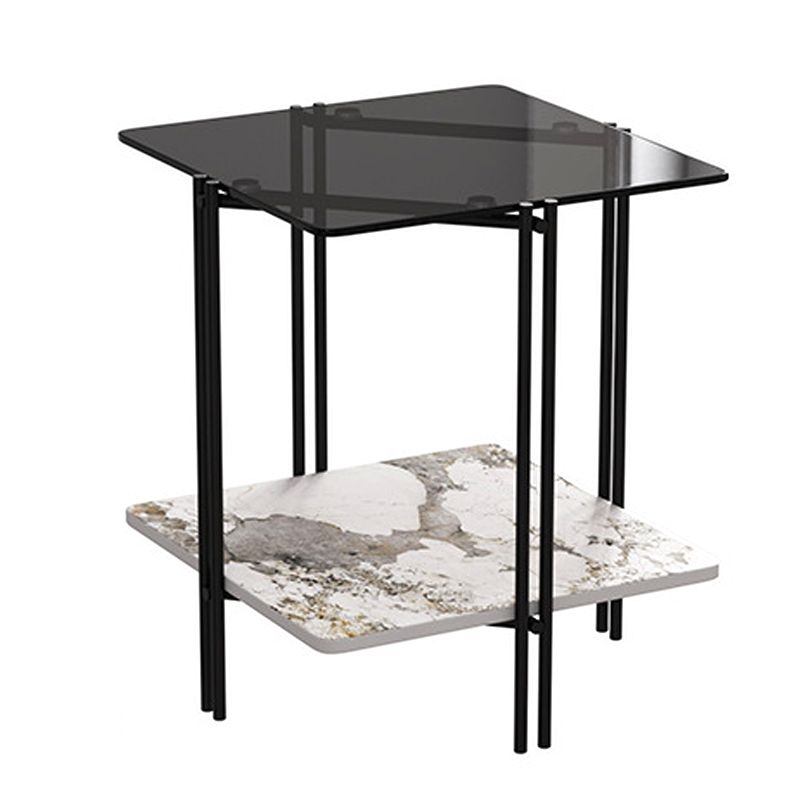 Modern 4 Legs Corner Table Glass Side End Table for Living Room