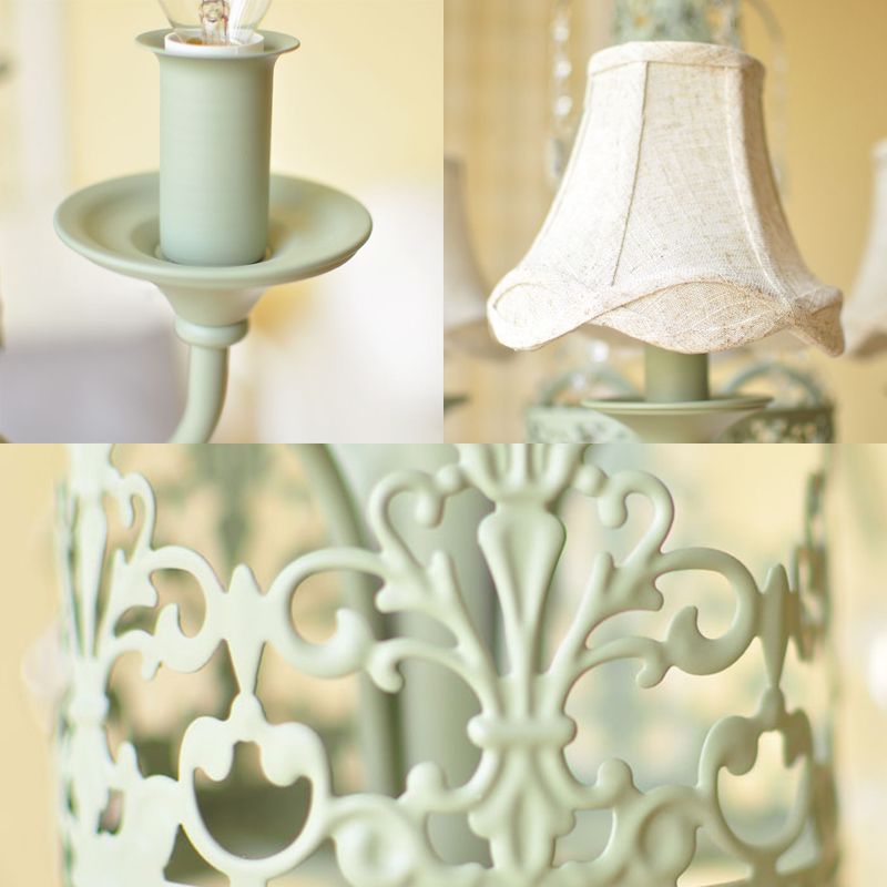 Scalloped Living Room Hanging Light Traditional Fabric 6/8 Lights Green Pendant Light Fixture