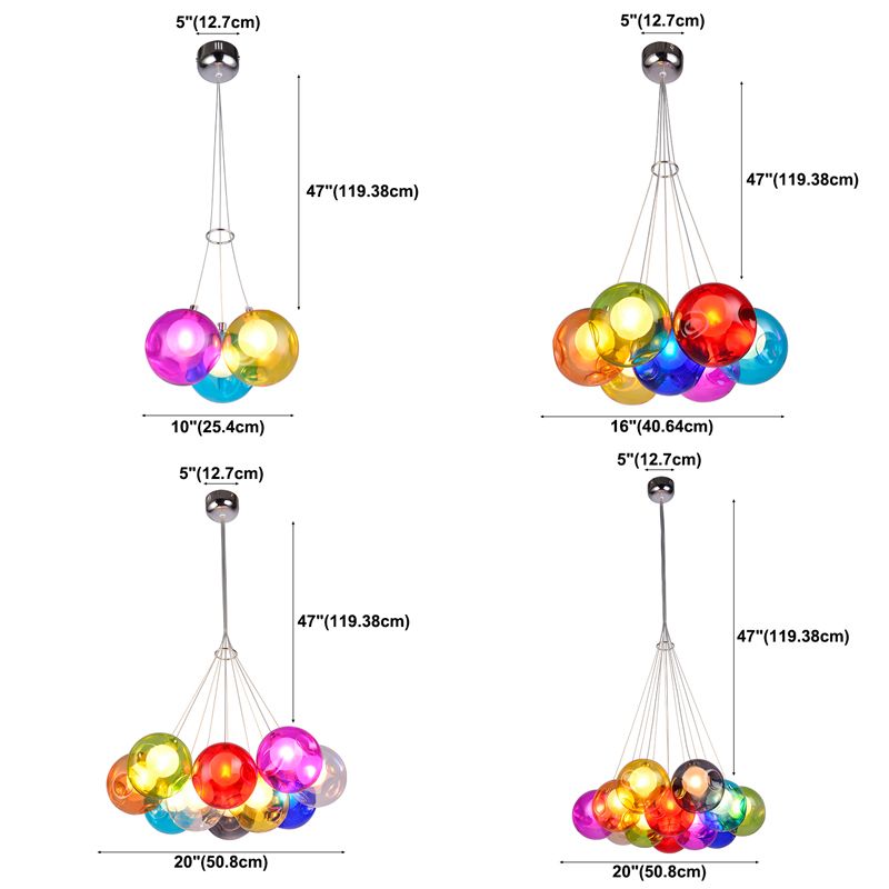 Indoor Globe Clear Glass Multi Hanging Light, Simple Colorful Balls Hanging Lamp