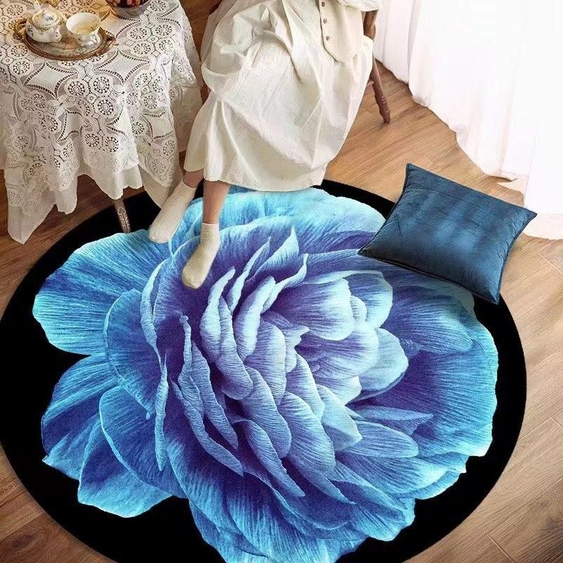 Round Floral Print Rug Casual Polyester Carpet Stain Resistant Area Carpet for Living Room