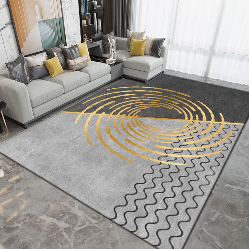 Grey Modern Rug Geometric Pattern Polyester Area Carpet Stain Resistant Rug for Living Room