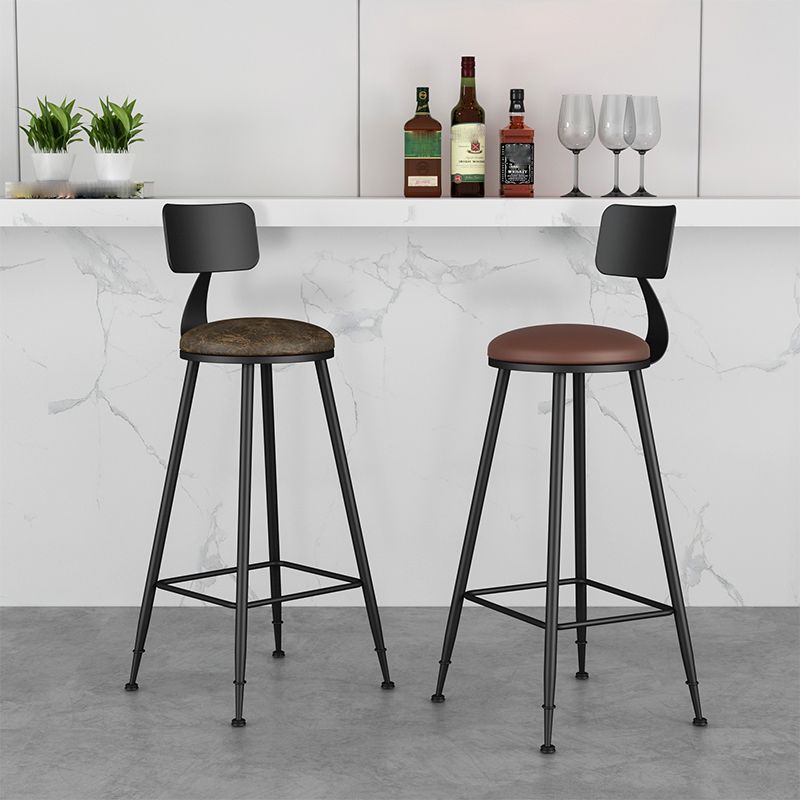 Modern Backrest Counter Stool Iron Bar Stool with Leather Cushion and Pedal for Cafe