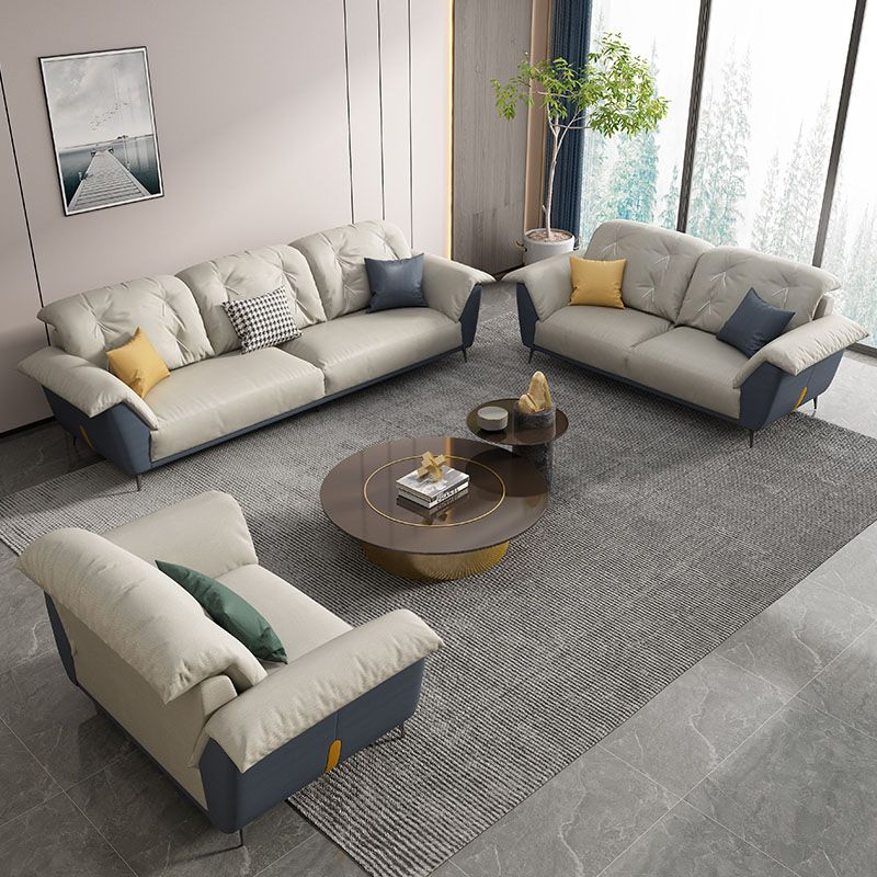 Sewn Pillow Back Sofa Modern Style 34.64" H Faux Leather Sofa