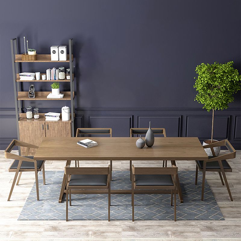 Solid Wood Industrial Rectangular Dining Table Solid Wood Top Table with Trestle