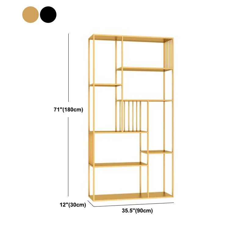 Modern Metal Bookshelf Etagere Open Shelf Bookcase in Burnish-70.8" H x 11.8" W