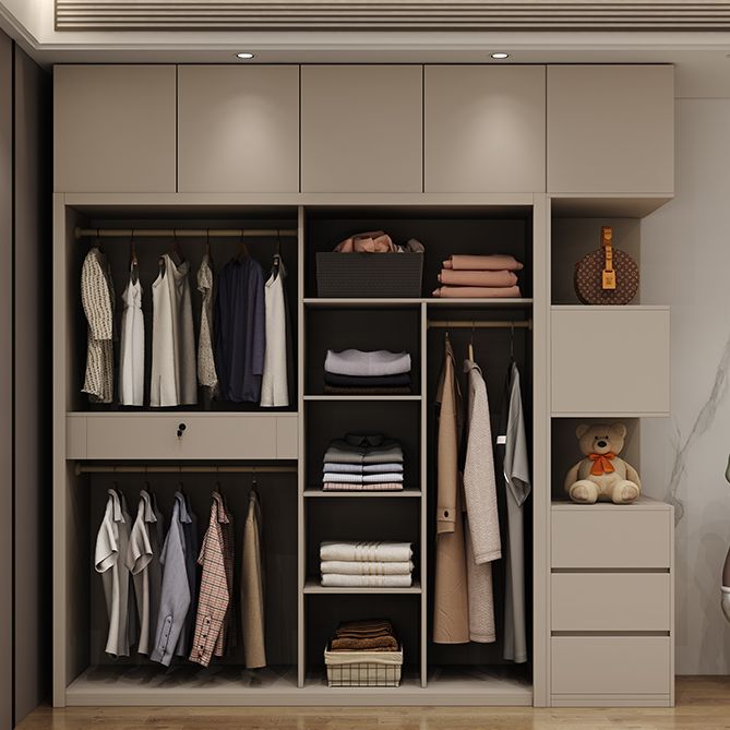 Glass and Wood Wardrobe Cabinet Sliding Wardrobe Armoire without Light