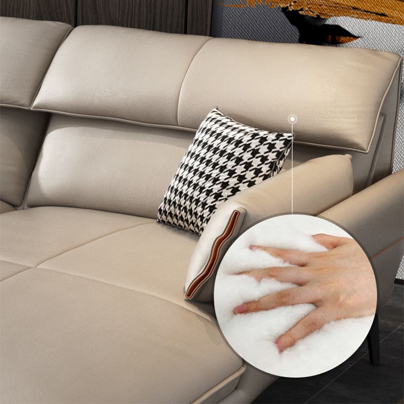 Flared Arm Genuine Leather Sectional 4-seat L-shape Sectional with Pillows