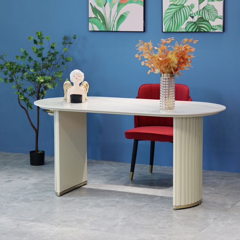 Contemporary White Standard Dining Table Irregular Sintered Stone Dining Table for Kitchen
