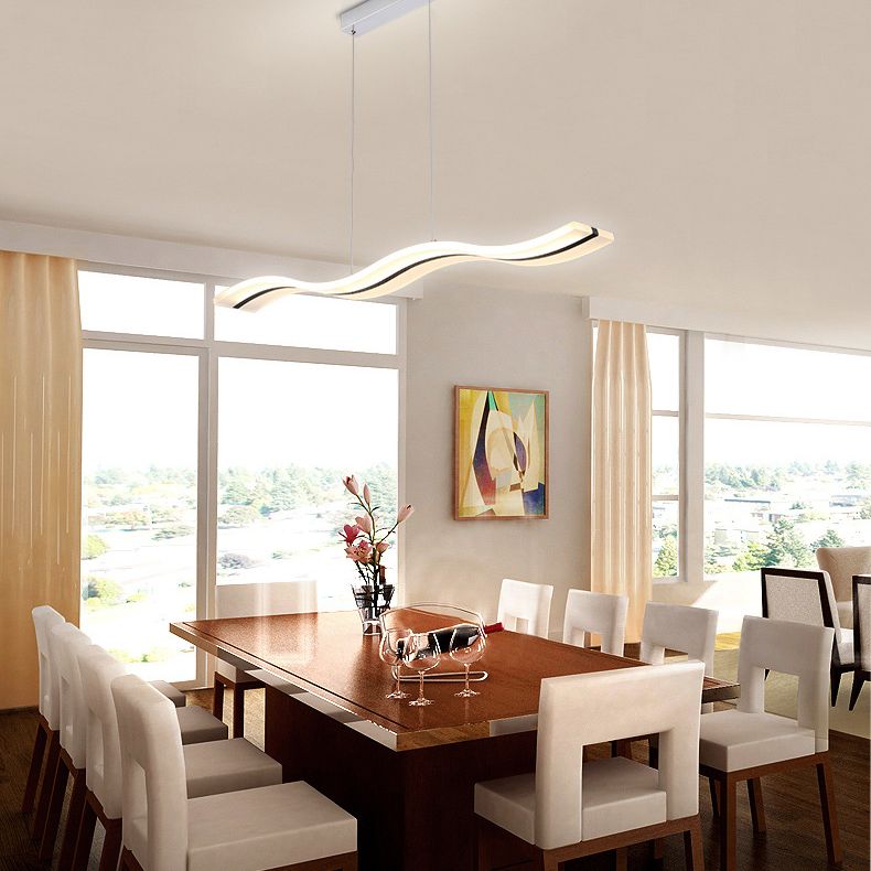 Weiße Wellenform-LED-Insellicht im modernen Stil Edelstahl Anhänger Licht mit Acrylschatten