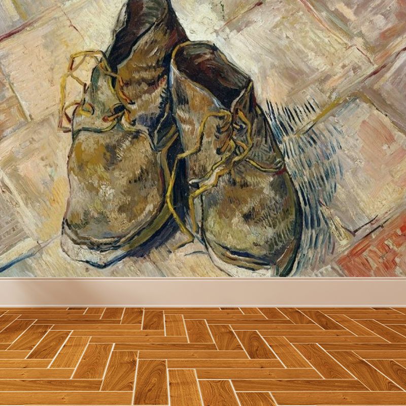 Broken Shoes Mural Wallpaper Brown Classic Style Wall Covering for Girls Bedroom