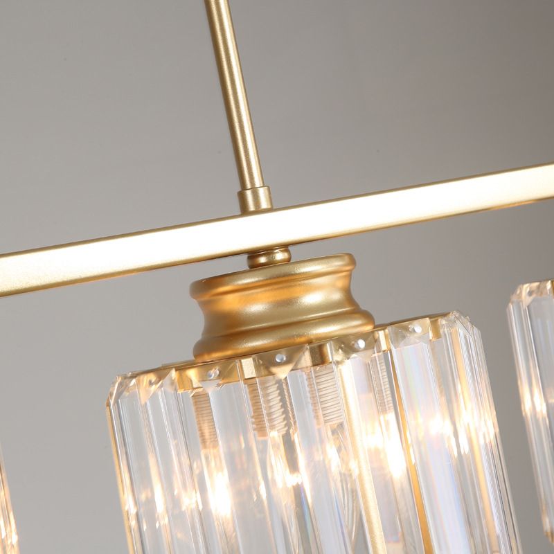 Country Cylinder Hanging Island Light Clear Crystal Pendant Lighting Fixture for Dining Room