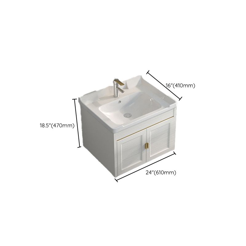 Single Sink Vanity Set Mirror Wall Mount Metal Frame Rectangle Bath Vanity with 2 Doors
