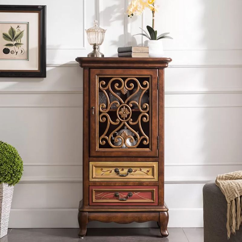 Door Cabinet Mid Century Distressed Solid Wood Storage Cabinet with Drawers