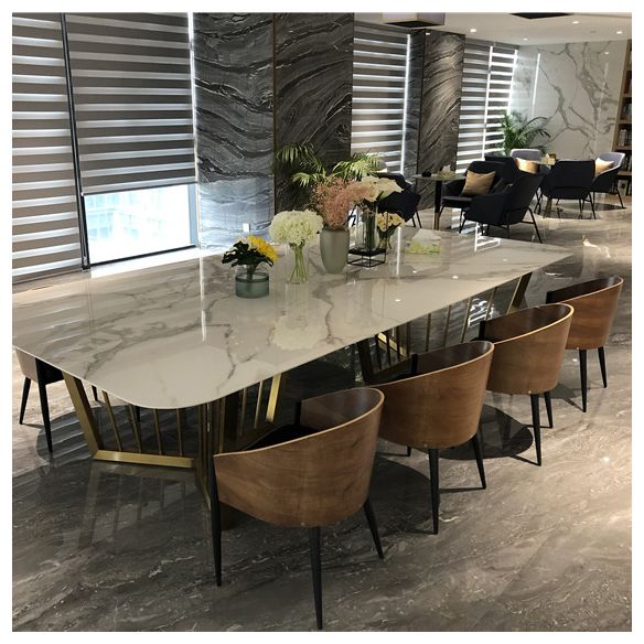 Modern Sintered Stone Dining Room Set with Rectangle Table and Gold Legs Dining Set
