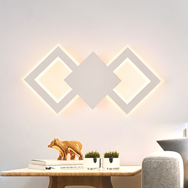 Black/White Rhombus Wall Lighting Idea Nordic LED Metal Sconce Light Fixture for Bedroom, White/Warm Light