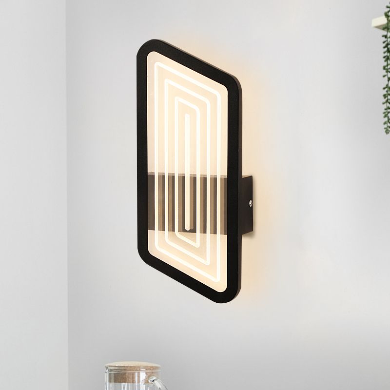 Black/Gold Rectangular Wall Light Fixture Nordic Metallic Wall Sconce Lighting in Warm/White Light, 12.5"/19.5" Wide