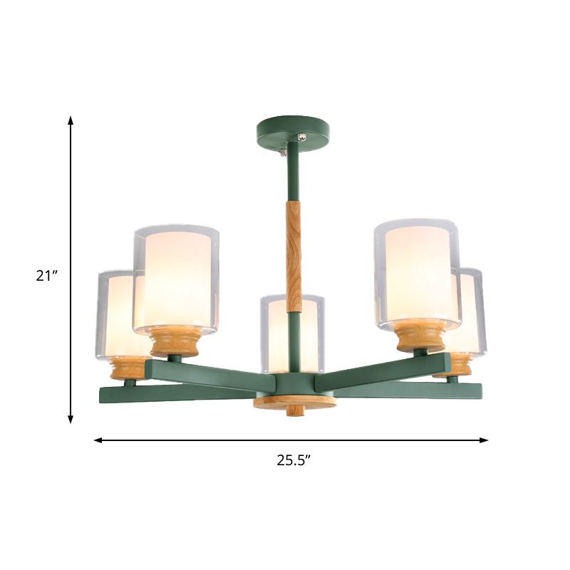 Makkaronzylinder Kronleuchter Anhänger Leicht Milchglas 3/5/6 Lichter hängende Decke Licht in Rosa/Gelb/Grün für Wohnzimmer
