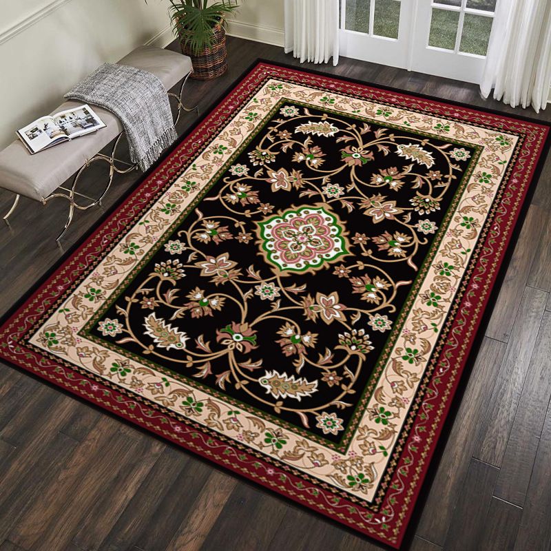 Dark Brown Bohemia Rug Polyester Graphic Rug Stain Resistant Rug for Living Room