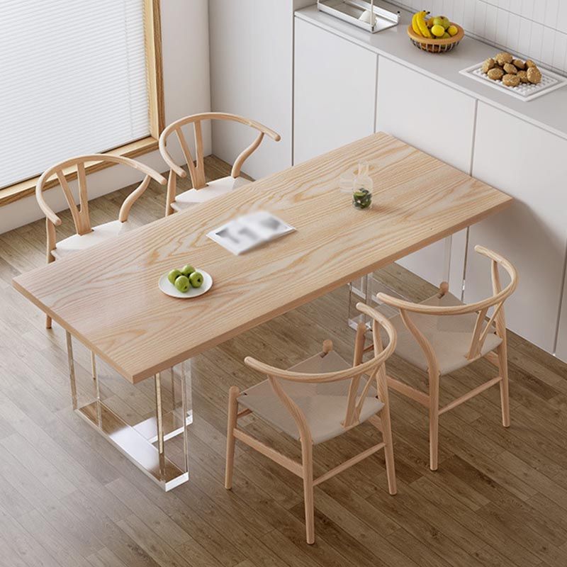 Modern Rectangle Dining Room Table Solid Wood Sled Base Fixed Dining Table