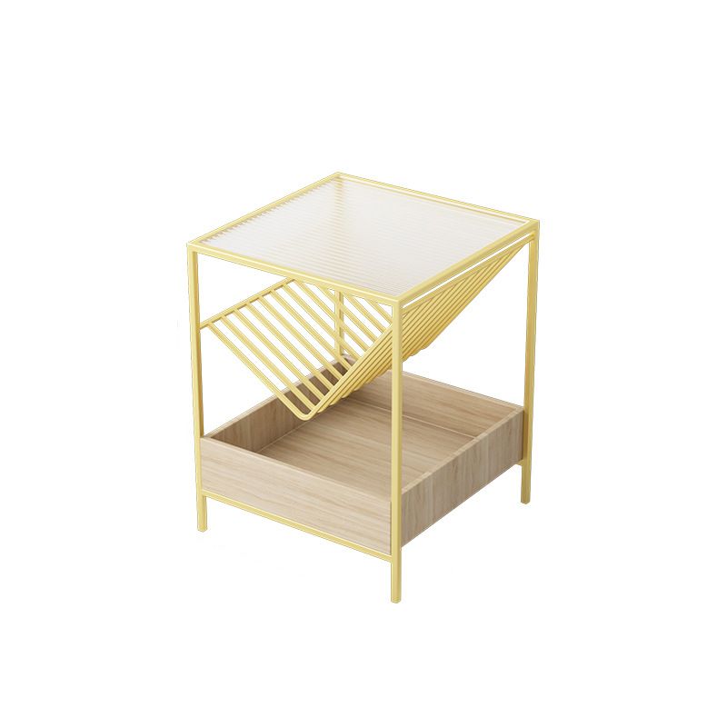 21.6" Tall Metal Frame End Table Glass Square Top Side Table with Shelf