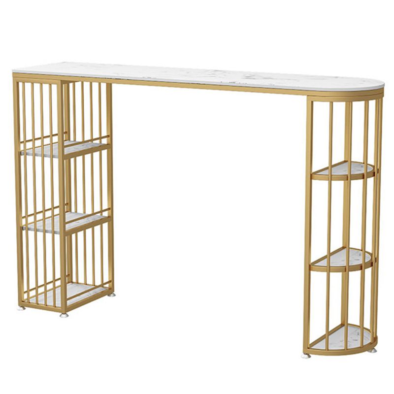 Glam Style Bar Table Faux Marble Double Pedestal Bistro Table with Storage