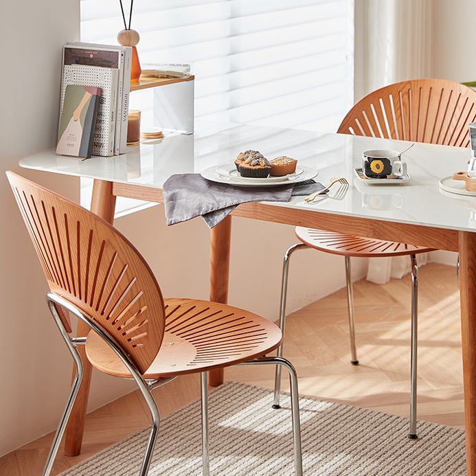 Modern Rectangle Dining Table Sintered Stone Top Table with 4 Wood Legs