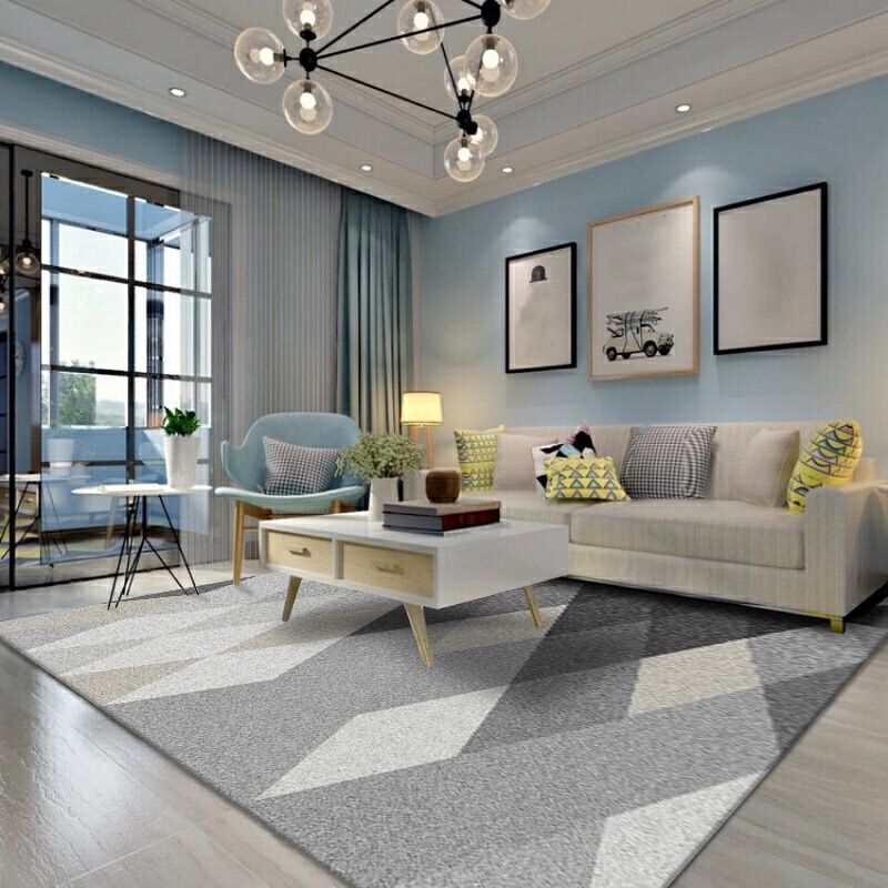 Modern Style Rectangle Shape Rug Geometric Pattern Living Room Carpet Washable Area Rug