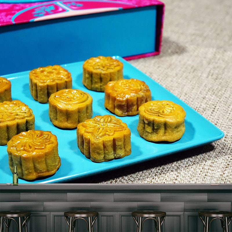 Tasty Mooncake Dessert Mildew Resistant Mural Wallpaper for Baking Shop