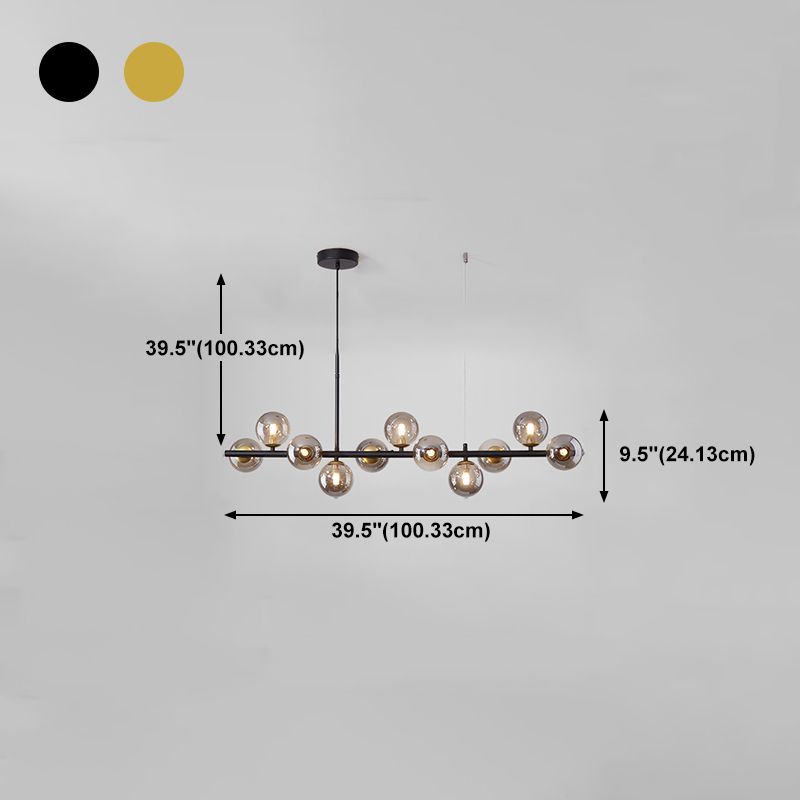 Modern Metal Island Lights Multi-Head Restaurant Hanging Pendant Lamps with Glass Shade