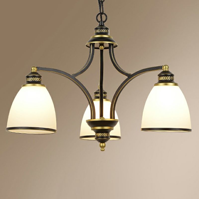 Suspension Pendant Light Traditional Dining Room Chandelier with Bell White Glass Shade