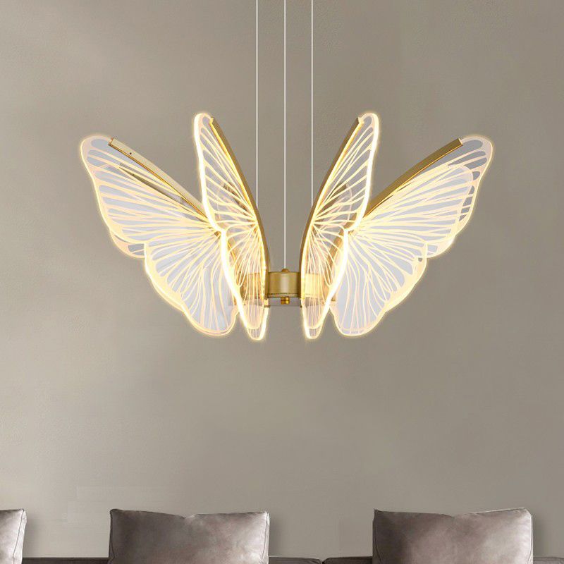 Butterfly Shape Metal Hanging Light Modern Style Multi Lights Cluster Pendant in Gold